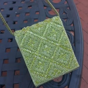 Beaded cross body sequin green chartreuse purse